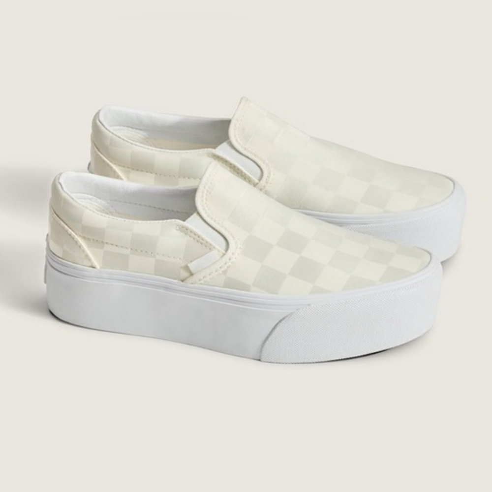 NEW! Vans Classic Stackform Checkerboard Marshmallow White 7.5 (Price Firm)